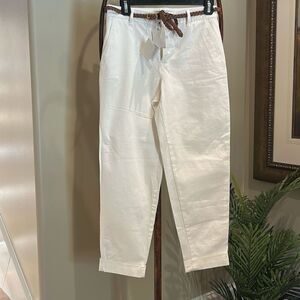 ZARA Oyster White Belted & Cuffed Pants NWT